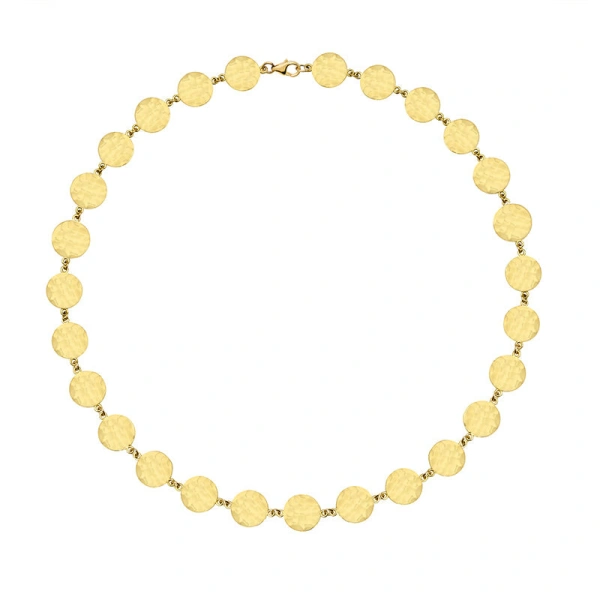 Jennifer Meyer Mini Hammered Disc Link Necklace in 18K Yellow Gold | Fine Necklaces | Coveti