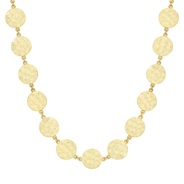 Jennifer Meyer Mini Hammered Disc Link Necklace in 18K Yellow Gold | Fine Necklaces | Coveti