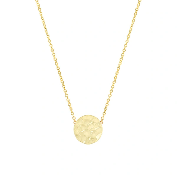 Jennifer Meyer Mini Hammered Disc Necklace in 18K Yellow Gold | Fine Necklaces | Coveti