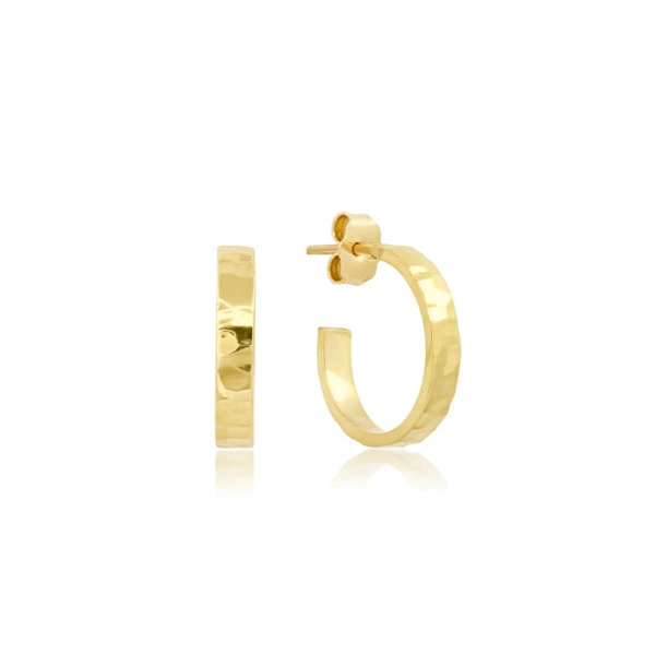 Jennifer Meyer Mini Hammered Ellen Hoops in 18K Yellow Gold | Fine Earrings | Coveti