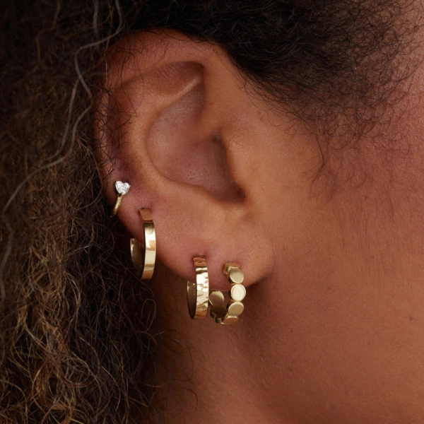 Jennifer Meyer Mini Hammered Ellen Hoops in 18K Yellow Gold | Fine Earrings | Coveti