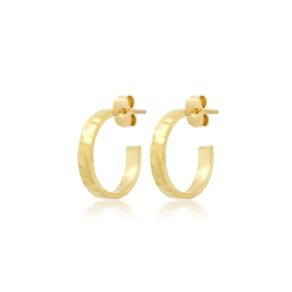 Jennifer Meyer Mini Hammered Ellen Hoops in 18K Yellow Gold | Fine Earrings | Coveti