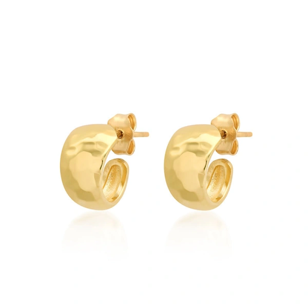 Jennifer Meyer Mini Hammered Tapered Hoops in 18K Yellow Gold | Fine Earrings | Coveti