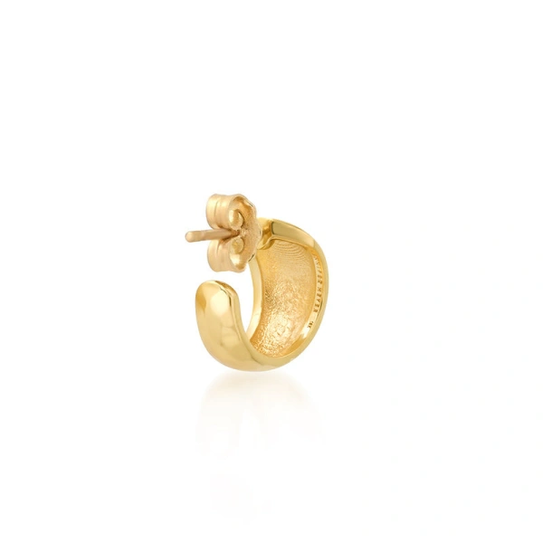 Jennifer Meyer Mini Hammered Tapered Hoops in 18K Yellow Gold | Fine Earrings | Coveti