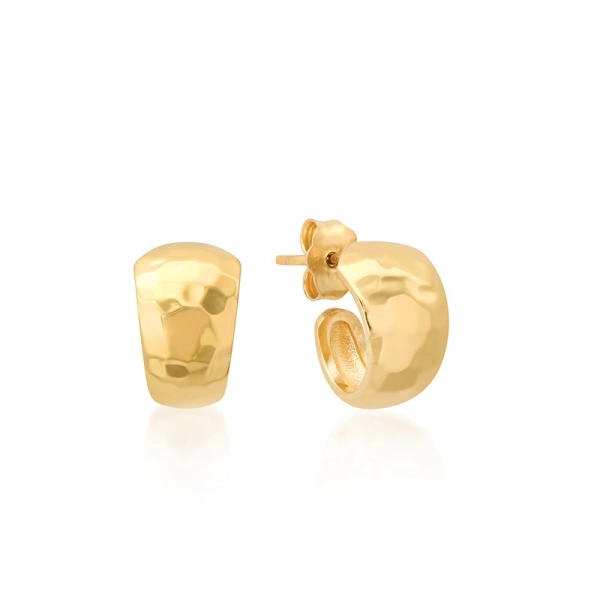Jennifer Meyer Mini Hammered Tapered Hoops in 18K Yellow Gold | Fine Earrings | Coveti