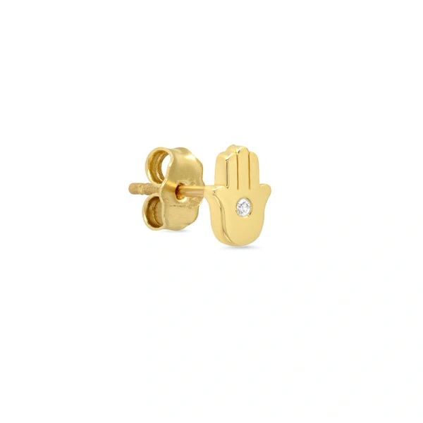 Jennifer Meyer Mini Hamsa Studs in 18K Yellow Gold | Fine Earrings | Coveti
