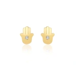 Jennifer Meyer Mini Hamsa Studs in 18K Yellow Gold | Fine Earrings | Coveti