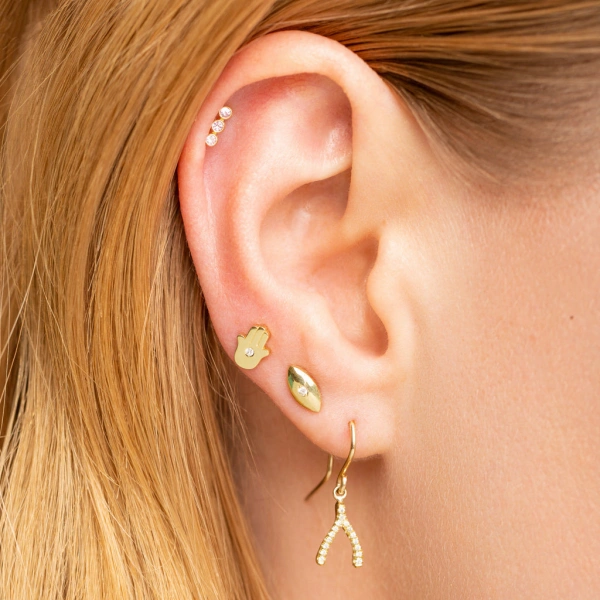 Jennifer Meyer Mini Hamsa Studs in 18K Yellow Gold | Fine Earrings | Coveti