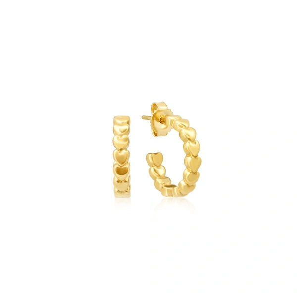 Jennifer Meyer Mini Heart Hoops in 18K Yellow Gold | Fine Earrings | Coveti