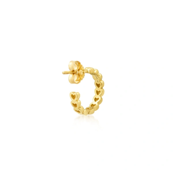 Jennifer Meyer Mini Heart Hoops in 18K Yellow Gold | Fine Earrings | Coveti