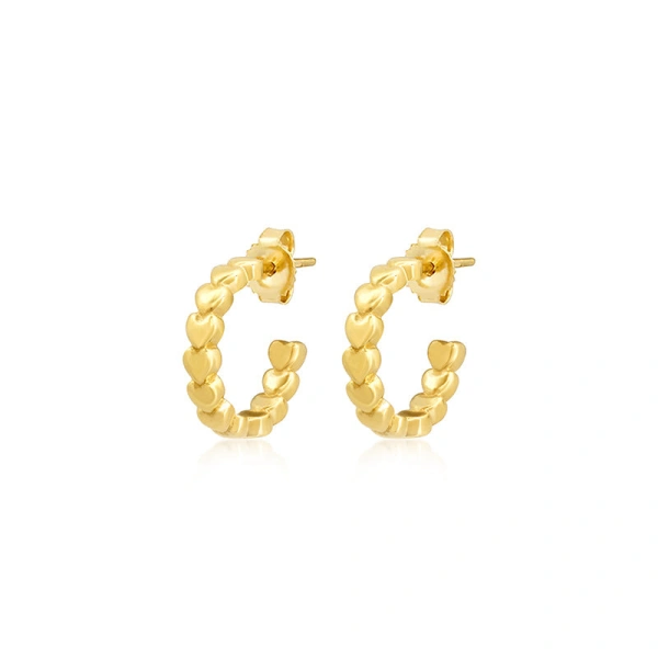 Jennifer Meyer Mini Heart Hoops in 18K Yellow Gold | Fine Earrings | Coveti