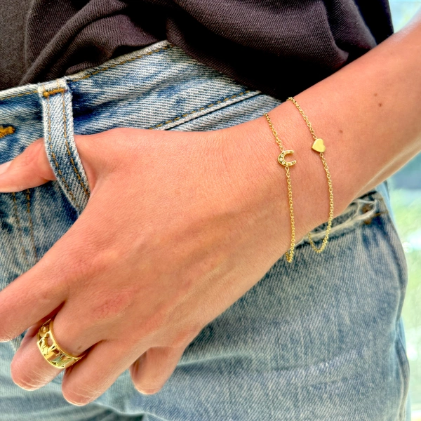 Jennifer Meyer Mini Horseshoe Bracelet with Diamond Accents in 18K Yellow Gold | Fine Bracelets | Coveti