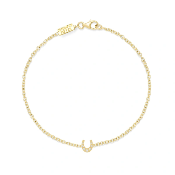 Jennifer Meyer Mini Horseshoe Bracelet with Diamond Accents in 18K Yellow Gold | Fine Bracelets | Coveti