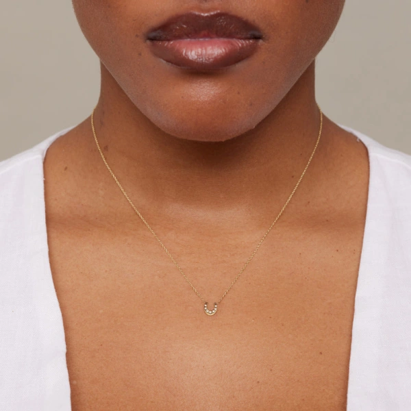 Jennifer Meyer Mini Horseshoe Necklace with Diamond Accents in 18K Yellow Gold | Fine Necklaces | Coveti