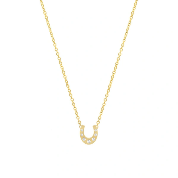 Jennifer Meyer Mini Horseshoe Necklace with Diamond Accents in 18K Yellow Gold | Fine Necklaces | Coveti