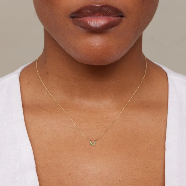 Jennifer Meyer Mini Horseshoe Necklace with Emerald Accents in 18K Yellow Gold | Fine Necklaces | Coveti