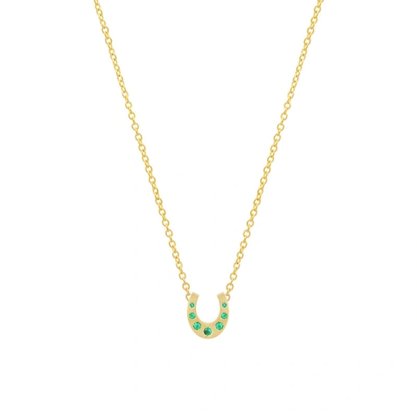 Mini Horseshoe Necklace with Emerald Accents in 18K Yellow Gold
