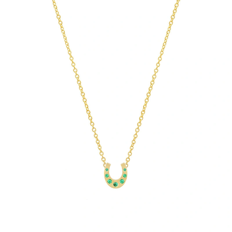 Jennifer Meyer Mini Horseshoe Necklace with Emerald Accents in 18K Yellow Gold Jennifer Meyer Mini Horseshoe Necklace with Emerald Accents in 18K Yellow Gold | Fine Necklaces | Coveti