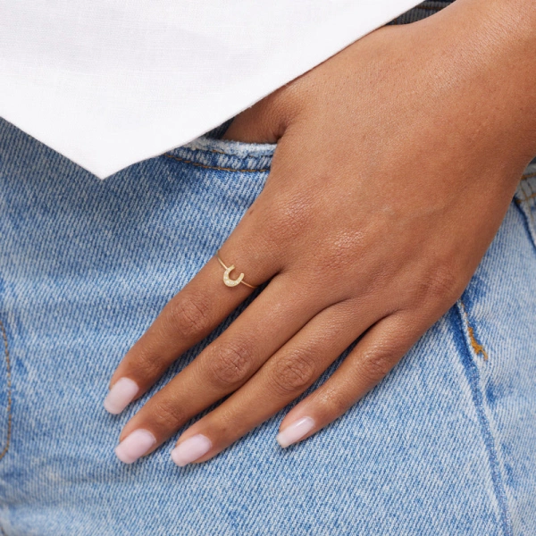 Jennifer Meyer Mini Horseshoe Ring with Diamond Accents in 18K Yellow Gold | Fine Rings | Coveti