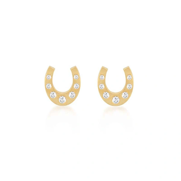 Jennifer Meyer Mini Horseshoe Studs with Diamond Accents in 18K Yellow Gold | Fine Earrings | Coveti
