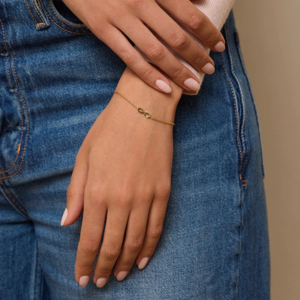 Jennifer Meyer Mini Infinity Bracelet with Diamond Accent in 18K Yellow Gold | Fine Bracelets | Coveti