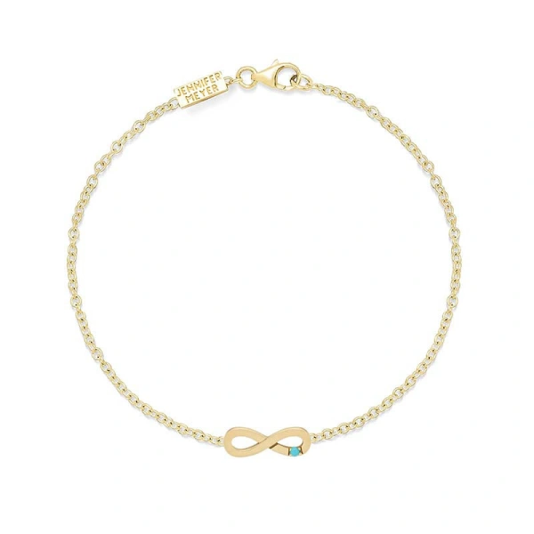 Jennifer Meyer Mini Infinity Bracelet with Turquoise Accent in 18K Yellow Gold | Fine Bracelets | Coveti