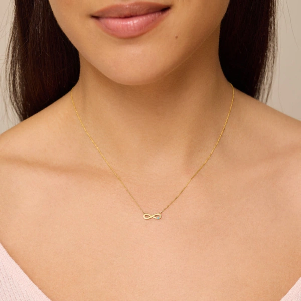 Jennifer Meyer Mini Infinity Necklace with Turquoise Accent in 18K Yellow Gold | Fine Necklaces | Coveti