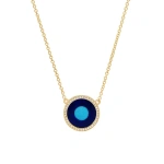 Jennifer Meyer Mini Lapis Inlay Evil Eye Necklace with Diamonds in 18K Yellow Gold | Fine Necklaces | Coveti