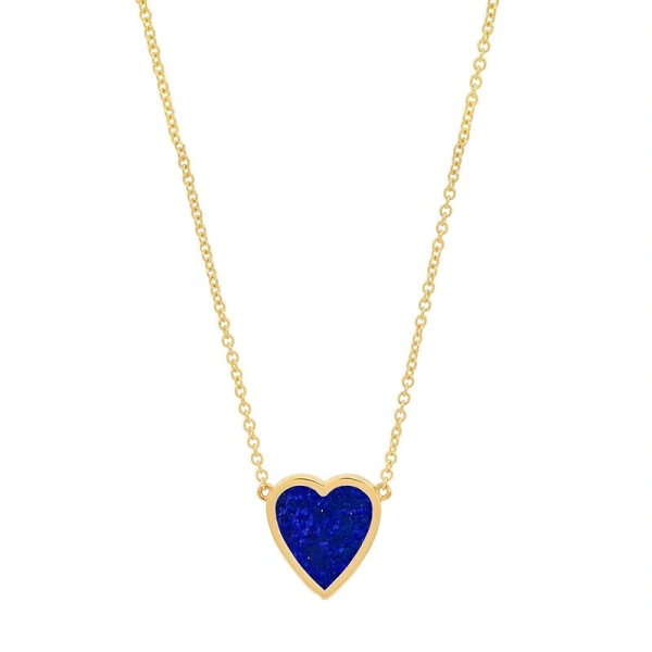 Jennifer Meyer Mini Lapis Inlay Heart Necklace in 18K Yellow Gold | Fine Necklaces | Coveti