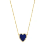 Jennifer Meyer Mini Lapis Inlay Heart Necklace with Diamonds in 18K Yellow Gold | Fine Necklaces | Coveti