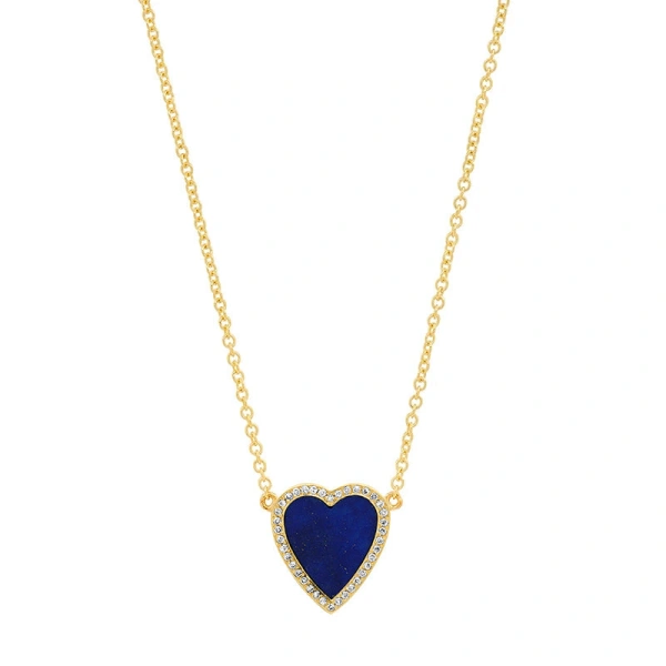 Jennifer Meyer Mini Lapis Inlay Heart Necklace with Diamonds in 18K Yellow Gold | Fine Necklaces | Coveti