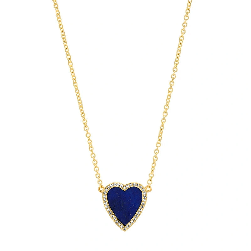 Jennifer Meyer Mini Lapis Inlay Heart Necklace with Diamonds in 18K Yellow Gold Jennifer Meyer Mini Lapis Inlay Heart Necklace with Diamonds in 18K Yellow Gold | Fine Necklaces | Coveti