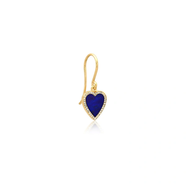 Jennifer Meyer Mini Lapis Inlay Heart with Diamond Pave Earrings in 18K Yellow Gold | Fine Earrings | Coveti
