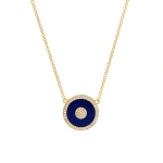 Jennifer Meyer Mini Lapis and Diamond Inlay Evil Eye Necklace in 18K Yellow Gold | Fine Necklaces | Coveti