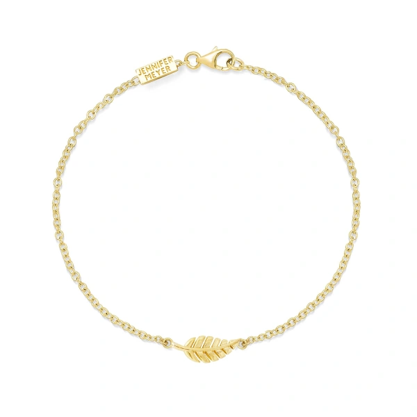 Jennifer Meyer Mini Leaf Bracelet in 18K Yellow Gold | Fine Bracelets | Coveti