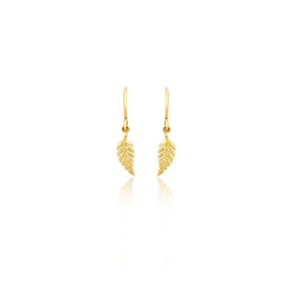 Jennifer Meyer Mini Leaf Drop Earrings in 18K Yellow Gold | Fine Earrings | Coveti