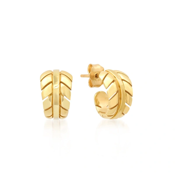 Jennifer Meyer Mini Leaf Hoops in 18K Yellow Gold | Fine Earrings | Coveti