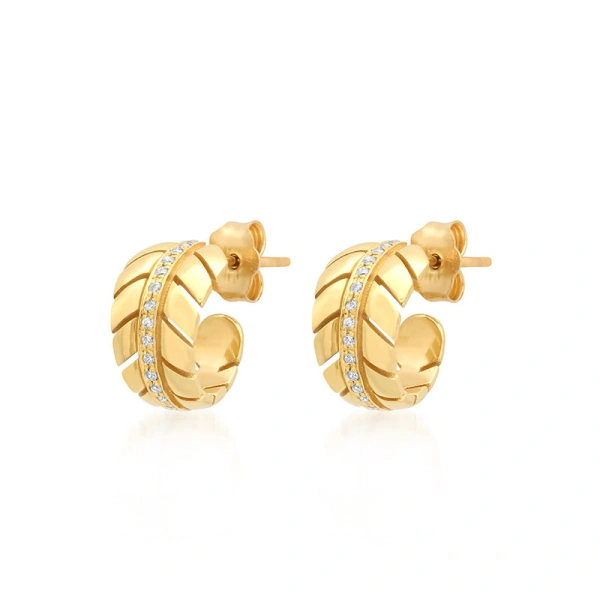 Jennifer Meyer Mini Leaf Hoops with Diamonds in 18K Yellow Gold | Fine Earrings | Coveti