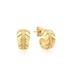 Jennifer Meyer Mini Leaf Hoops with Diamonds in 18K Yellow Gold | Fine Earrings | Coveti