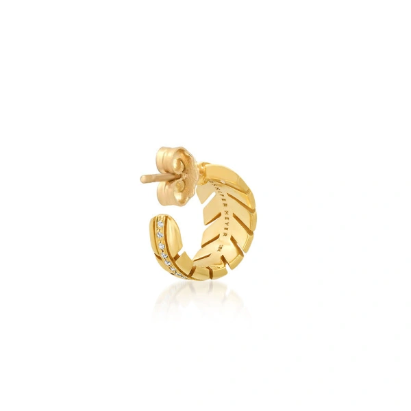 Jennifer Meyer Mini Leaf Hoops with Diamonds in 18K Yellow Gold | Fine Earrings | Coveti