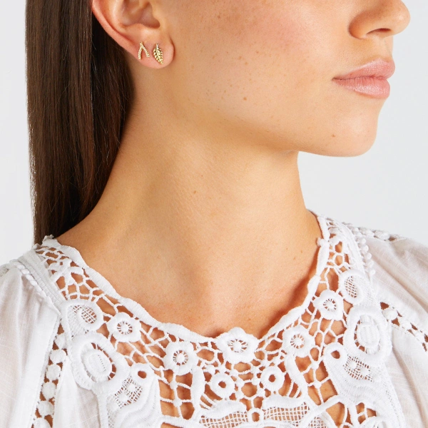 Jennifer Meyer Mini Leaf Studs in 18K Yellow Gold | Fine Earrings | Coveti