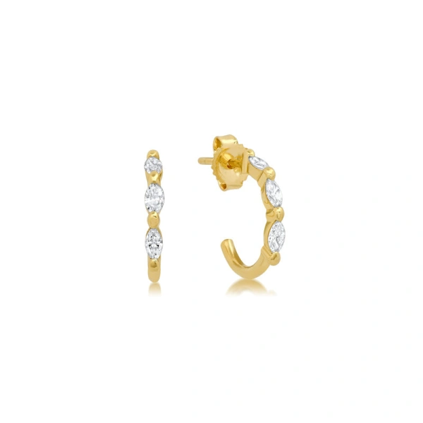Jennifer Meyer Mini Marquise Cut Diamond Hoops in 18K Yellow Gold | Fine Earrings | Coveti