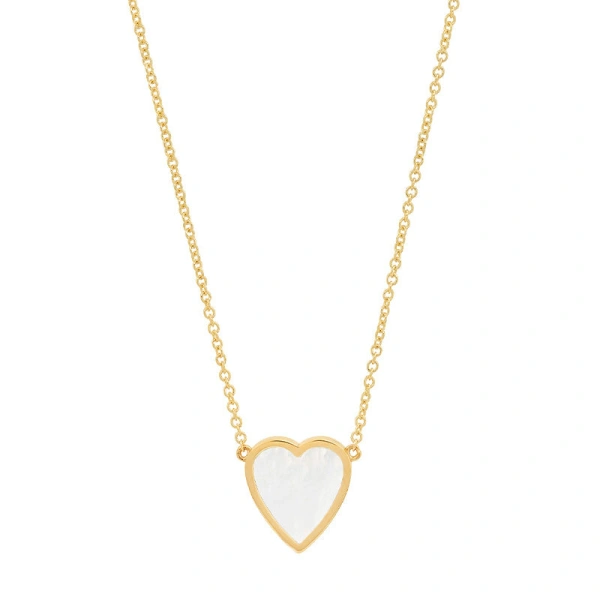 Jennifer Meyer Mini Mother of Pearl Inlay Heart Necklace in 18K Yellow Gold | Fine Necklaces | Coveti