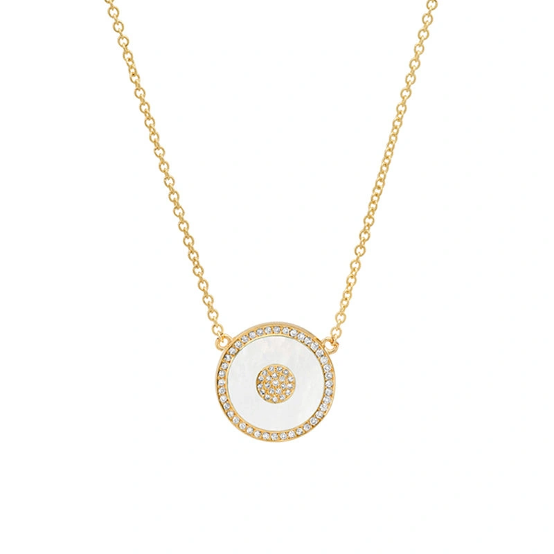 Jennifer Meyer Mini Mother of Pearl and Diamond Inlay Evil Eye Necklace in 18K Yellow Gold Jennifer Meyer Mini Mother of Pearl and Diamond Inlay Evil Eye Necklace in 18K Yellow Gold | Fine Necklaces | Coveti