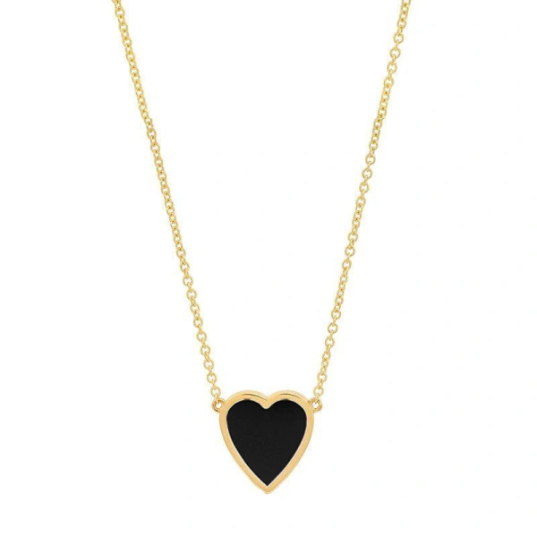 Jennifer Meyer Mini Onyx Inlay Heart Necklace in 18K Yellow Gold | Fine Necklaces | Coveti