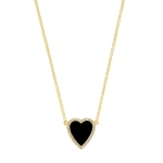 Jennifer Meyer Mini Onyx Inlay Heart Necklace with Diamonds in 18K Yellow Gold | Fine Necklaces | Coveti