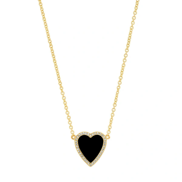Jennifer Meyer Mini Onyx Inlay Heart Necklace with Diamonds in 18K Yellow Gold | Fine Necklaces | Coveti