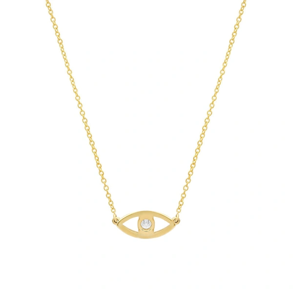 Jennifer Meyer Mini Open Evil Eye Necklace with Diamond Center in 18K Yellow Gold | Fine Necklaces | Coveti