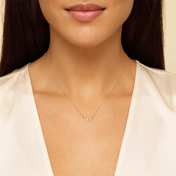 Jennifer Meyer Mini Open Evil Eye Necklace with Diamond Center in 18K Yellow Gold | Fine Necklaces | Coveti