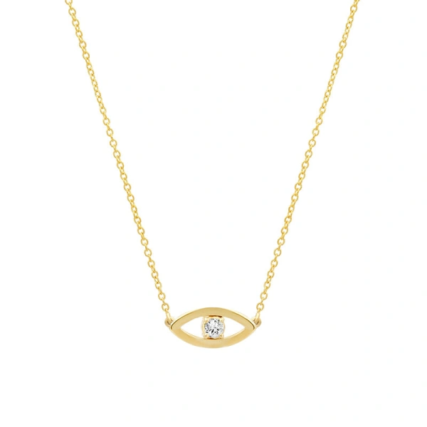 Jennifer Meyer Mini Open Evil Eye Necklace with Diamond Center in 18K Yellow Gold | Fine Necklaces | Coveti